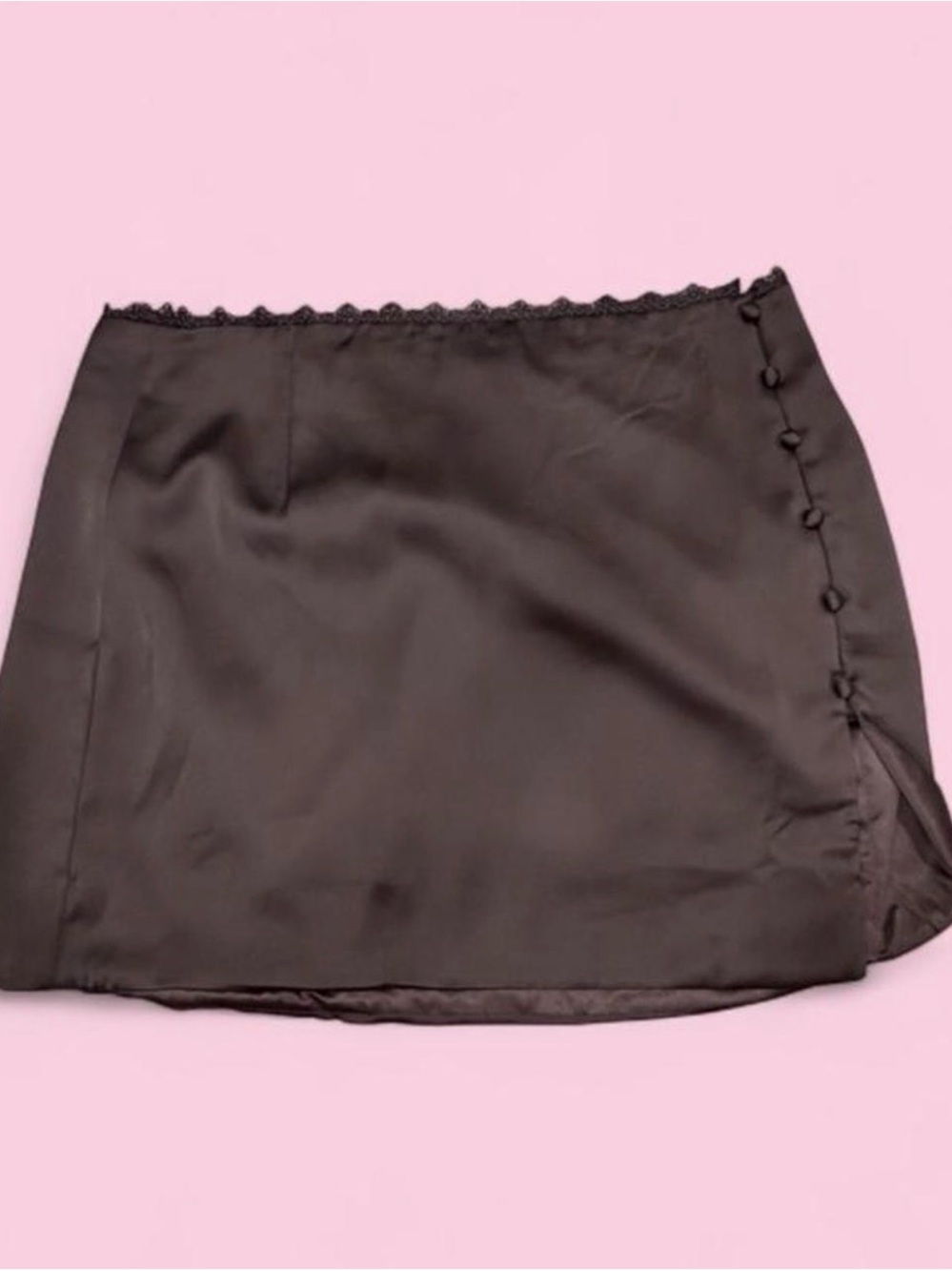 Classic Black Side-Button Satin Mini Skirt & Top